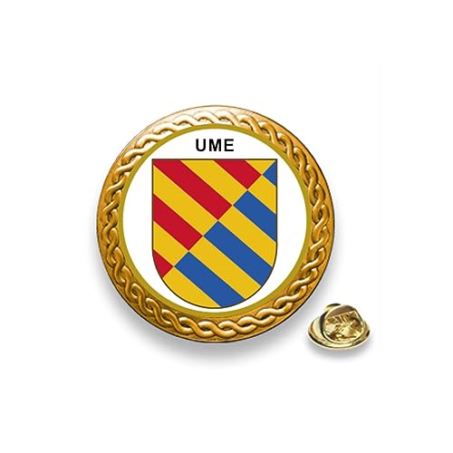 Pin emblema de la UME Unidad Militar de Emergencias de España en gota relieve. Montado en base de 20 mm de diámetro de zinc dorado. Con biselado ornamental tipo guirnalda – enganche tipo mariposa
