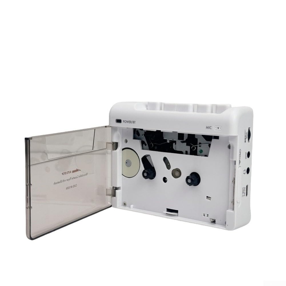 Kabelloser Retro-Kassettenspieler mit Konnektivität, sichtbarer Kupferschwungrad-Stereo-Recorder, AUX-in-Aufnahme, USB-C- oder AA-Batteriebetriebenes, tragbares Kassettendeck für