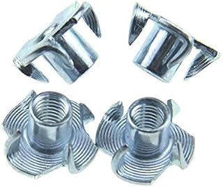 M6 X 10mm T Nut 4 Prong Tee Blind Nuts Threaded Insert Clean Threads No Rust Carbon Steel Zinc Plated for Wood Rock Climbing Wall Holds Plywood Furniture Particle Board CNC Router 40 Pack