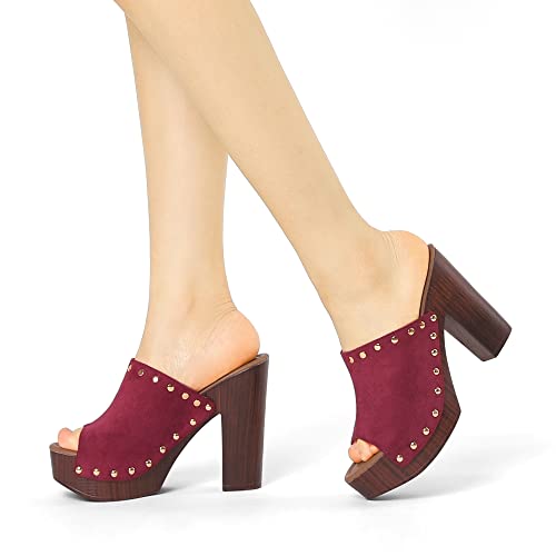 Allegra K Allegra K Women's Open Toe Platform Block Heel Burgundy Slides Sandals 6.5 M US
