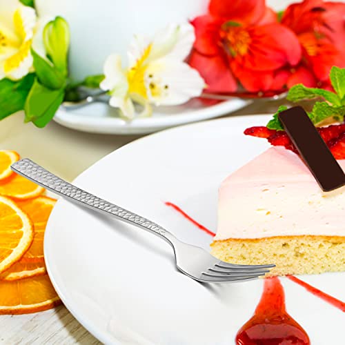 Hammered 12-Pieces Dessert Forks, Haware Stainless Steel 6.7 Small Salad Forks, Classic Elegant Design, Mirror Polished, Dishwasher Safe #TOP3