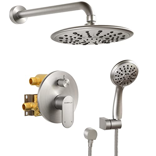 GABRYLLY Shower System, Shower Faucet Set Complete, High Pressure 8" Rain Shower head with Handheld Shower Set, Wall Mounted Rainfall Shower Fixtures with Valve and Diverter, Brushed Nickel