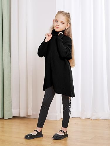 Girls Sweaters for Kids Sweater Dress 10-12 Oversized Long Sleeve Casual Asymmetric Hem Knit Jumper Dresses Tops Black3