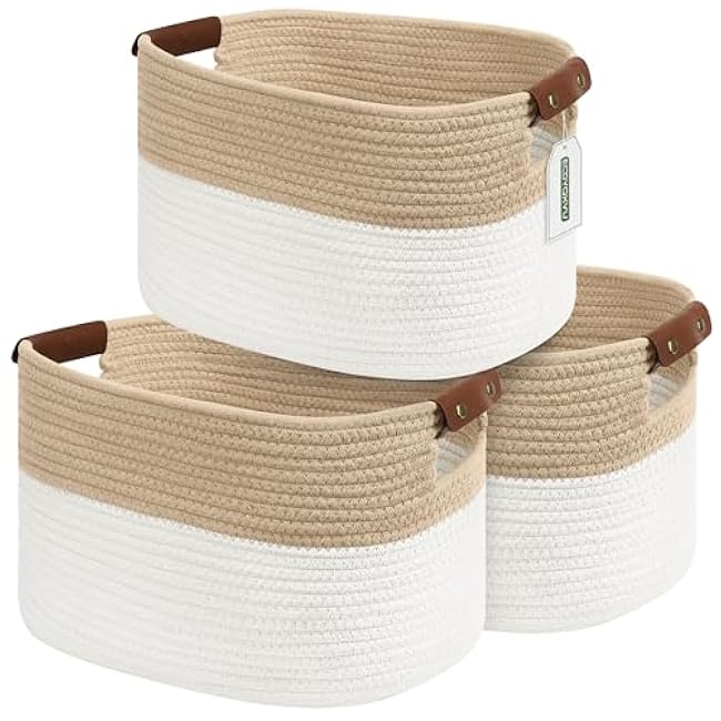 Cotton Rope Basket , Storage Baskets with Handle, 15x10x9 Inch Woven Basket for Shelves, Laundry, Towels, Clothes, Books, Toys (Black 1Pack)