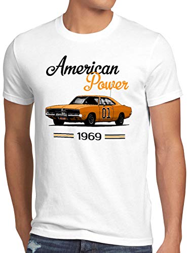 style3 American Power T-Shirt Homme Charger General Lee Muscle Car, Taille:, Couleur:Blanc