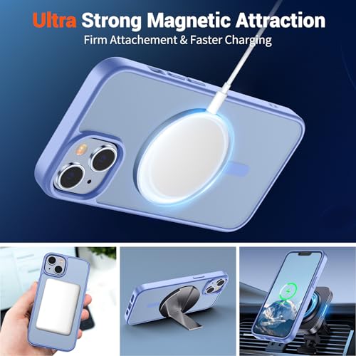 Image of SUPFINE Magnetic for iPhone 14 Case & iPhone 13 Case (Compatible with MagSafe)(Military Grade Drop Protection) Slim Translucent Matte Shockproof Phone Cover,Blue Purple