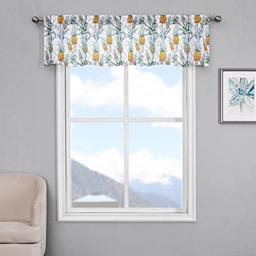 Ronaldecor Pineapple Cafe Window Valance Allover Tropical Fruit Boho Pattern For Kitchen Bathroom Decor With Rod Pocket Short Curtain Canvas, Yellow, 55 X 16 Inches #TOP19