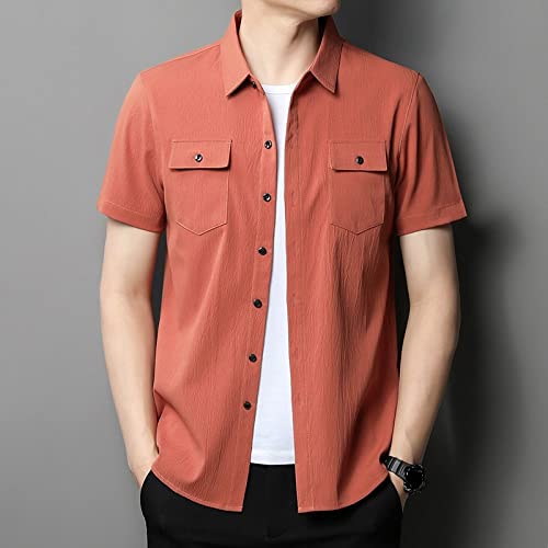 Chemises pour Hommes H3TF5J Rouge Brique Mince Casual et Plage