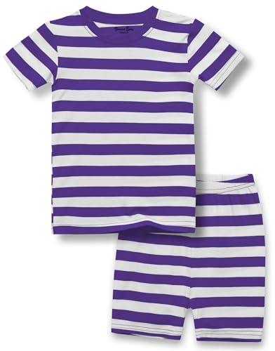 Vaenait Toddler Kids Junior Summer Short Sleepwear Pajamas 2pcs Set Stripe Simple Whitepurple JS