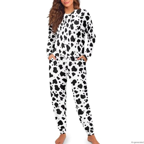 Image of Women's 2 Piece Printed Pajama Set Long Sleeve Sleepwear Set with Long Pants Casual Lounge Sets with Pocket