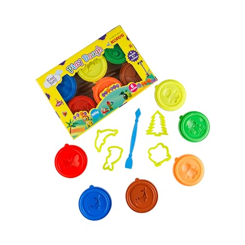 Image of Kores KoolToolz Modelling Dough 300gms | 6 Vibrant Colour (2 neon and 4 Regular) | 4 Moulds | 1 Crafting Tool | Return Gift | Multicolour | Kids 3+ Years