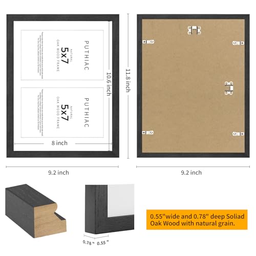 8.5x11 Oak Wood Picture Frame - Minimalist 8.5x11 Picture Frame with Mat Display 2Pcs 5x7 Photos, 5x7 Picture Frame Wood, Natural Solid Wooden Picture Frames(3 Pack, Black)