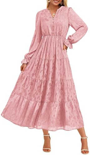 KIRUNDO Fall Wedding Guest Dresses for Women 2025 Maxi Long Sleeve Homecoming Elegant Winter Ruffle Tiered Flowy Long Dress