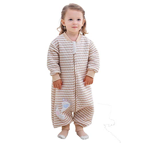 Baby Schlafsack mit Beinen Warm gefüttert Winter Langarm Winterschlafsack mit Füssen,Junge Mädchen Unisex Overall Schlafanzug(M :Körpergröße80-90cm/1-2Jahre