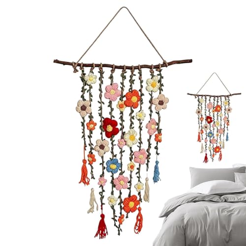 Colgante de flores tejido a mano para decorar un salón boho con encanto y calidez natural