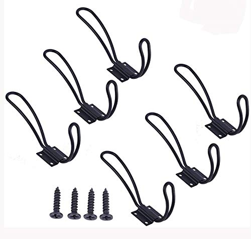Peoxio 6 unidades rústico entrada ganchos de pared en color negro Vintage doble perchas con gran metal Tornillos Incluido duro Industrial resistente gancho Set mejor para House Shabby Chic