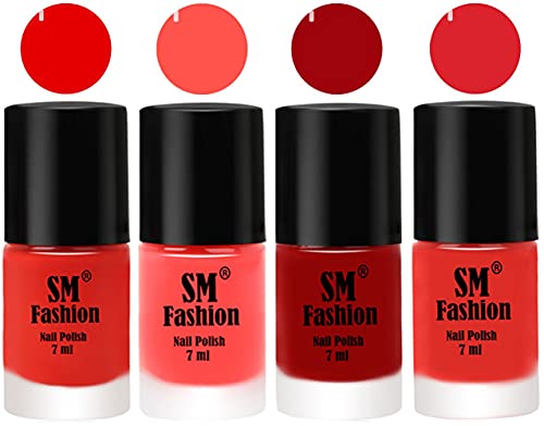 Image of Nail Polish Combo Set (Pack of 4) Quick Dry Gel Finish Nail Paint | Fire Orange,Baby Pink,Light Red,Candy Orange | 7 ml Each