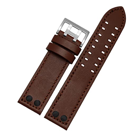 Bracelet de montre de marque 22mm cuir marron fermoir argent pour Hamilton