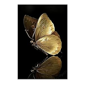 Gouden Vlinder Canvas Schilderij Zwart En Goud Poster Print Wall Art Foto Modern Huisdecoratie (50×70 cm) Frameloos