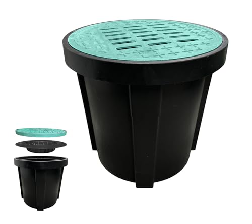 Natotela Catch Basin for Drainage with Fiber Glass Grate-25x25x24 in. Round Drainage Basin with Debris Basket,A15 French Drain Basin Without Reserved Hole for Yard,Downspout,Lawn,Municipal Pipeline