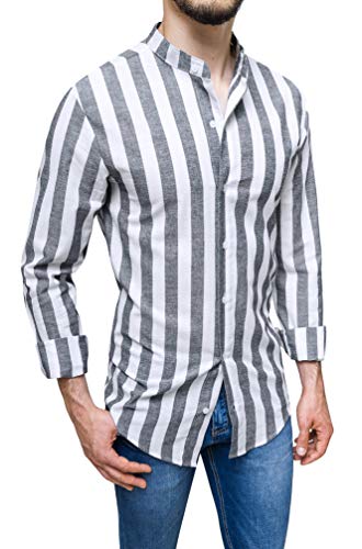Chemise lin homme col coréen noir Evoga pour éviter la chaleur