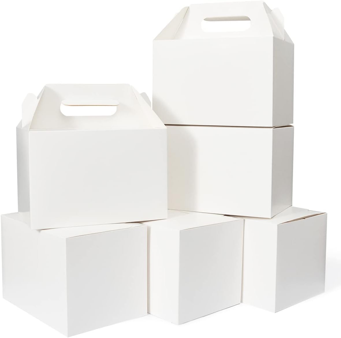 Tovotum 50Pack White/Kraft Brown Treat Boxes Gable Boxes Party Favor Boxes Paper Gift Boxes for Birthday Party Shower 6 x 3.5 x 3.5 Inches (White)