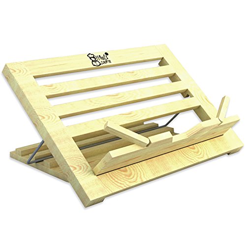 Book Stand | Recipe Holder Large Wood | 3 Position Adjustable Height and Portable | Cook Book, Textbooks, Music, Art | Works For Reading In Bed | Wooden TableTop Tablet Lap Pad