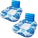 Pool Zing Square Inflatable Pool Lounger with Backrest (Two Pack), Tropical Palm Leaf Float for Adults, Relaxing Pool Raft with Cooling Mesh Seat