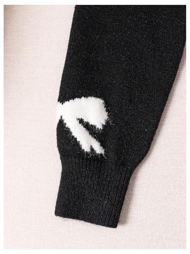 Image of RoseSeek Girl's Bow Graphic Sweaters Crewneck Long Sleeve Knit Pullover Tops Drop Shoulder Knitwear