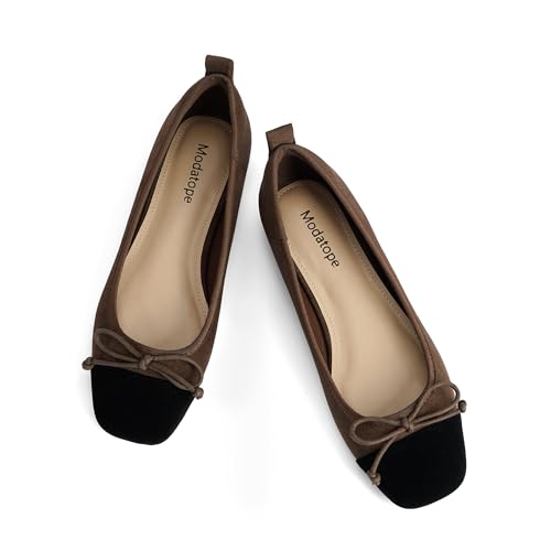 Image of Modatope Womens Flats Ballet Ballerina Flats for Women | Bow Bowknot Square Toe Slip on Flats, Dressy Comfort Ballet Shoes for Work, Driving, School, Travel & Daily Outings