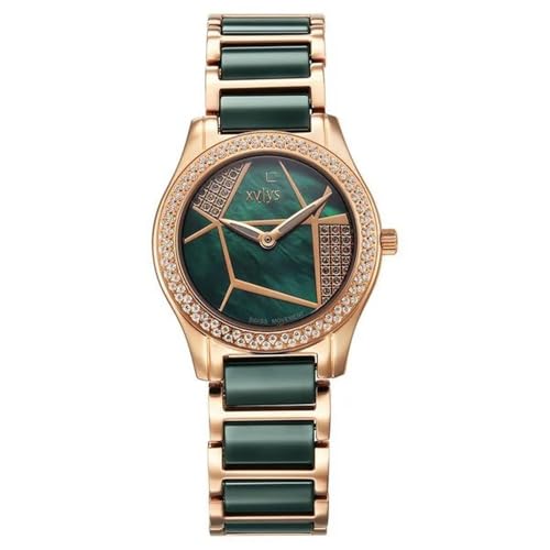 Image of Xylys Quartz Analog Green Dial Green Steel & Ceramic Strap Watch for Women