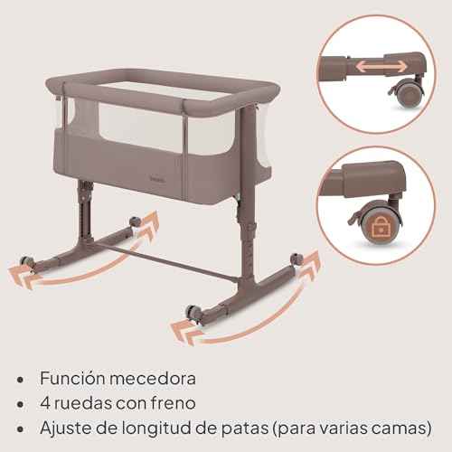 Miniatura 5 de Lionelo Aurora Cuna 3 En 1 Hasta 9 Kg, Cuna De Colecho, Cama Mecedora, Ajuste De Altura E Inclinación Del Colchón, 4 Ruedas Con Freno, Colchón Ergonómico, Bolsa