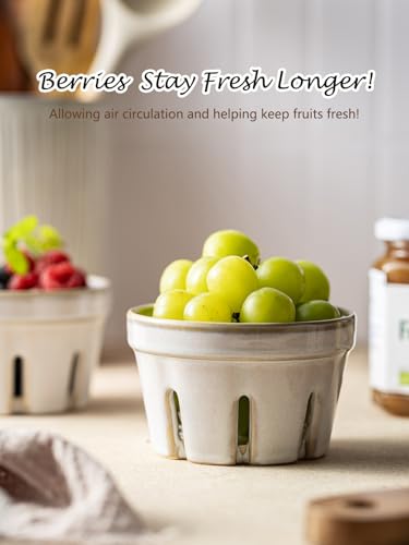 Gomakren Ceramic Berry Bowl Set of 2, Small Fruit Basket Colanders, White - image 5