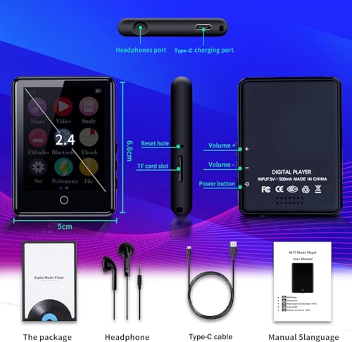 FemKey Bluetooth MP3 Player 32GB mit Bluetooth 5.2 und 2.4 Zoll Touchscreen
