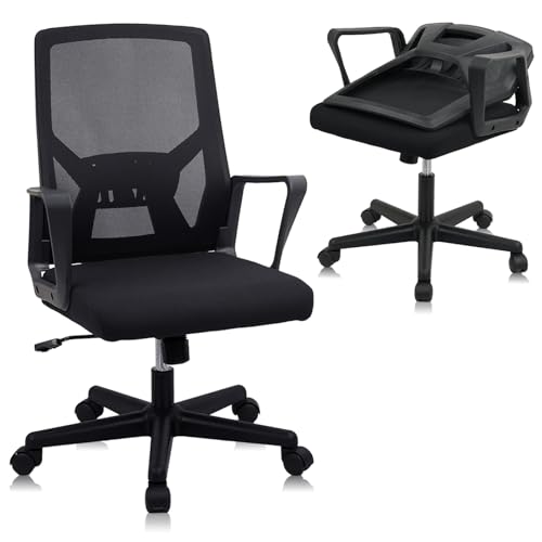 CLATINA Foldable Office Chair with Wheels, Ergonomic Mesh Office Chairs Adjustable Height, Folding Back Desk Chair for Home Office Conference Room, Space Saving, Black 1 Pack