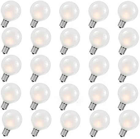 Romasaty G40 Frosted Outdoor Globe Replacement Bulbs Edison Style Glass Bulbs -UL Listed for Indoor/Outdoor, 5 watts /110 volts/E12 Base 25 Pack Frosted White Bulbs