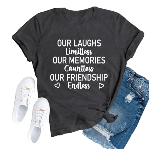 TUPOSU Friend Shirts for Women Best Friend Tshirts Bestie Friendship Casual Tees Grey