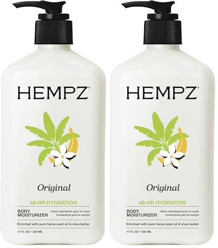 Image of Hempz Original,Natural Hemp Seed Oil Body Moisturizer with Shea Butter and Ginseng,Original Scent,Floral Banana,17 Fl.Oz (Packaging may vary),(Pack of 2)