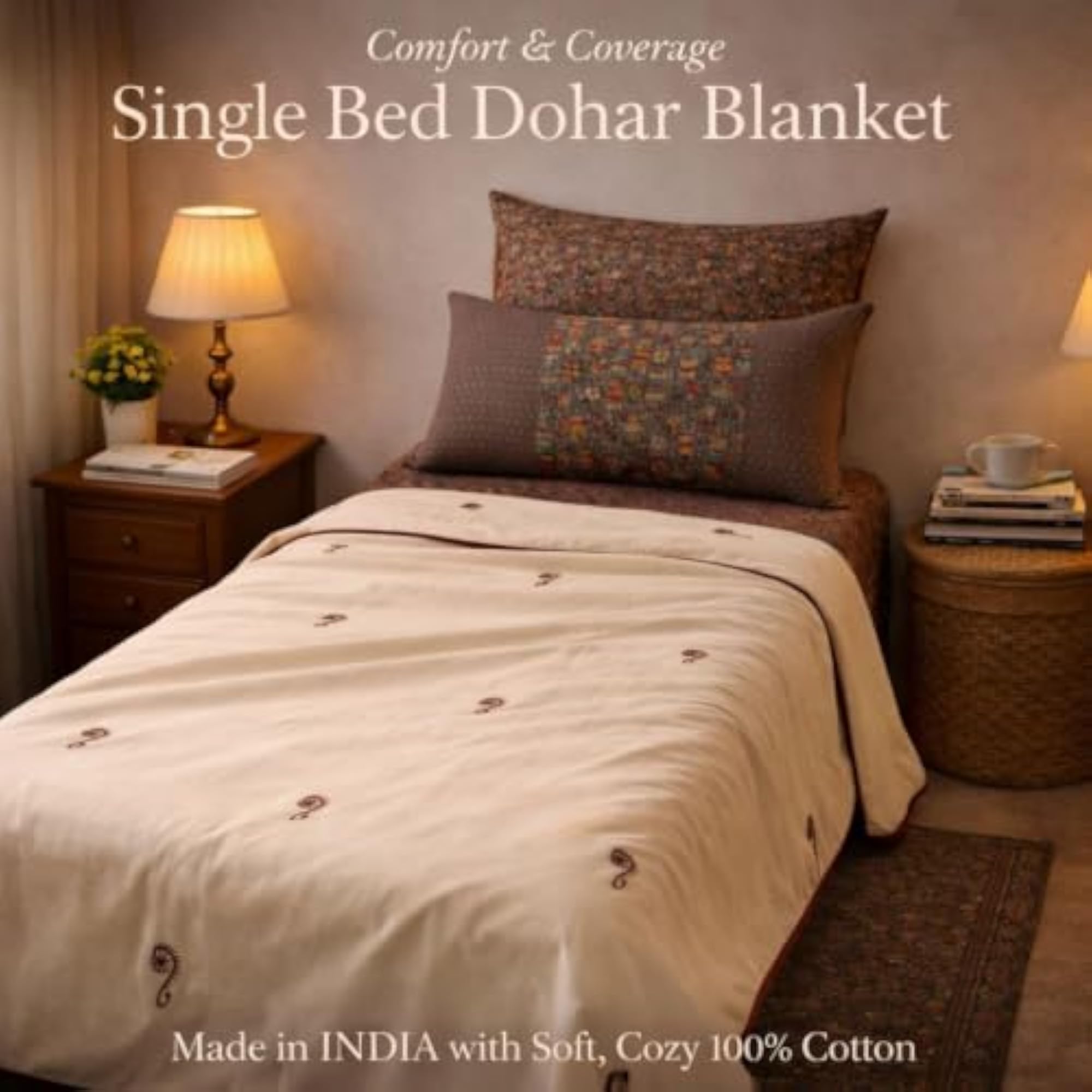 Cotton Dohar for Single Bed, Lightweight & Breathable