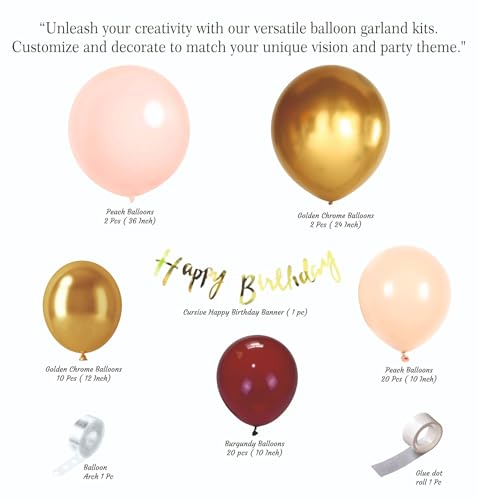 Image of Happy Birthday Balloons Decoration Kit - 57 Pcs Burgundy Maroon Balloon Garland Set for Birthday Decoration | Birthday Party Decoration Set for Celebrations for Kids & Adults