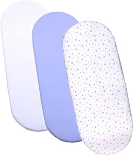 BabyPrem 3 Fitted Cotton Boys Moses Basket Sheets 73-76 x 28-30cm Blue Teddy