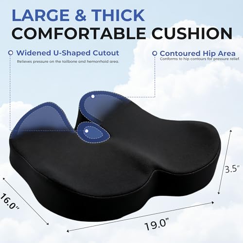 Image of Seat Cushions for Office Chairs & Car, Ergonomic Memory Foam Seat Cushion with Breathable Holes for Tailbone Pain Relief, Sciatica