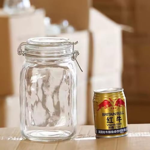 Image of Glass Jars With Airtight Lids & Leak Proof Rubber Gasket,Large Wide Mouth Mason Jars With Buckle Lids For Kitchen Canisters 1500Ml,Big Glass Storage Containers(PACK OF 1)