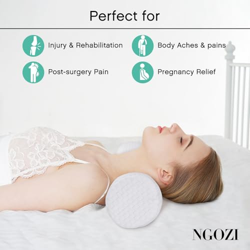 NGOZI Almohada Cilíndrica Cervical para Cuello, Cojin Cilíndrica de 45x13 cm Espuma de Memoria, Cojín Lumbar y Cojín de Rodillas, Cojin Rulo Reposacabezas, Blanco - imagen 5