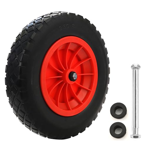 14 Wheelbarrow Wheel PU Puncture Proof Solid 3.50-8 Wheel Solid Tyre Rim Wheels Tyre Heavy Duty Replacement Tire for Garden Trolley Barrow Go Cart