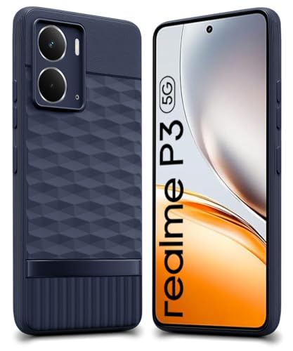 Image of WOW IMAGINE Back Cover for Realme P3 5G with Hexa Cube Design | Ultra Slim Soft Rubberised Case | Inner Velvet Fabric | Matte Silicone Flexible Mobile Case | Camera Protection - Blue