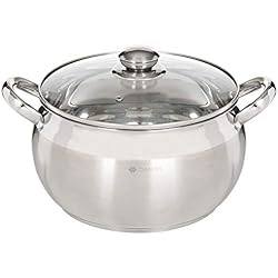 Daniks Classic Olla de Acero Inoxidable con Tapa de Vidrio | Olla Inducción | Escala de medición | Mangos a Prueba de Calor | 6.5L, Ø 24 cm | Plata