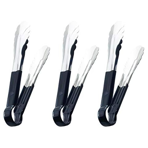 HINMAY Serving Tongs 9-Inch Metal Cooking Tongs with Soft Handle, Set of 3 (9 9 9 Inch, Black) Cover