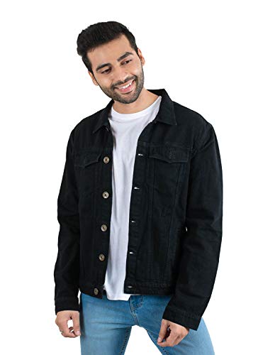 Image of Avadat Men's Studio Cotton Solid Relaxed Denim Regular Jacket (Black, Small)