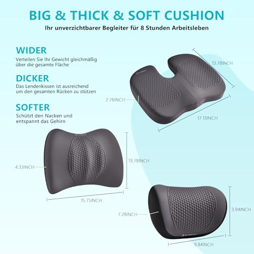 Image of FLORICH 3 PCS Seat Cushion for Carseat Lumbar Support Pillow Car Neck Headrest Pillows Memory Foam Gel Memory Foam Massage Point Seat Pads Pressure Relief Back Cushion for Office Chair(Light Grey)